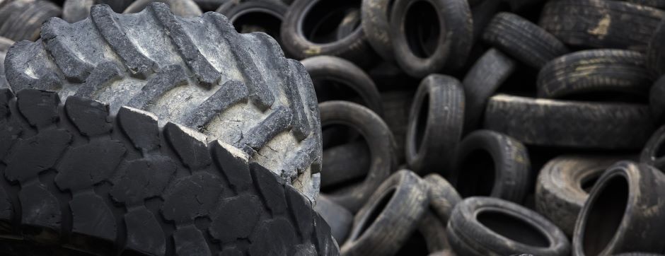 used tires stocked for recycle